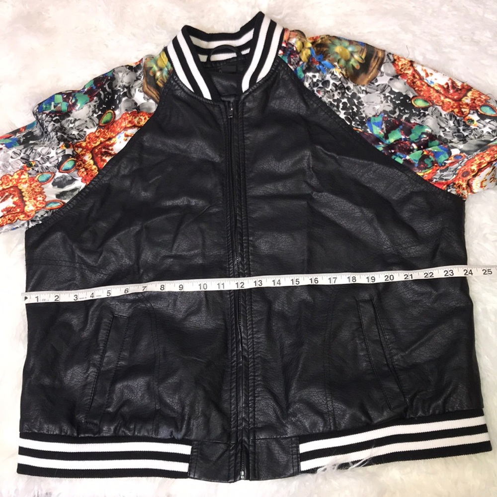 Plus Pleather Bomber Jacket With Abstract Sleeves… - image 6